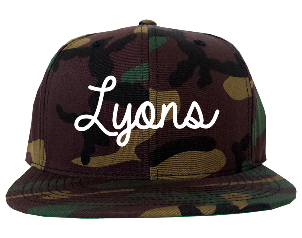 Lyons Illinois IL Script Mens Snapback Hat Army Camo