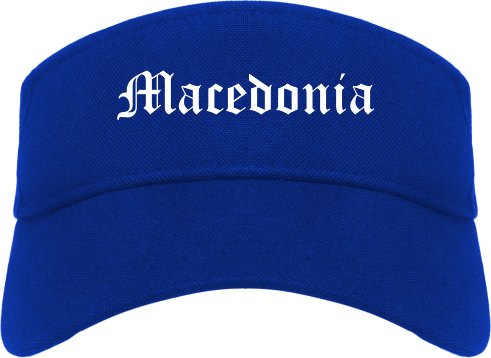 Macedonia Ohio OH Old English Mens Visor Cap Hat Royal Blue