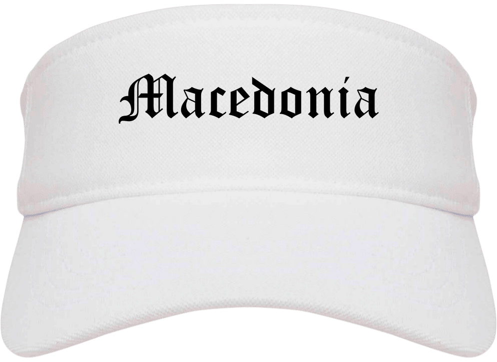 Macedonia Ohio OH Old English Mens Visor Cap Hat White