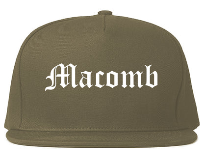 Macomb Illinois IL Old English Mens Snapback Hat Grey