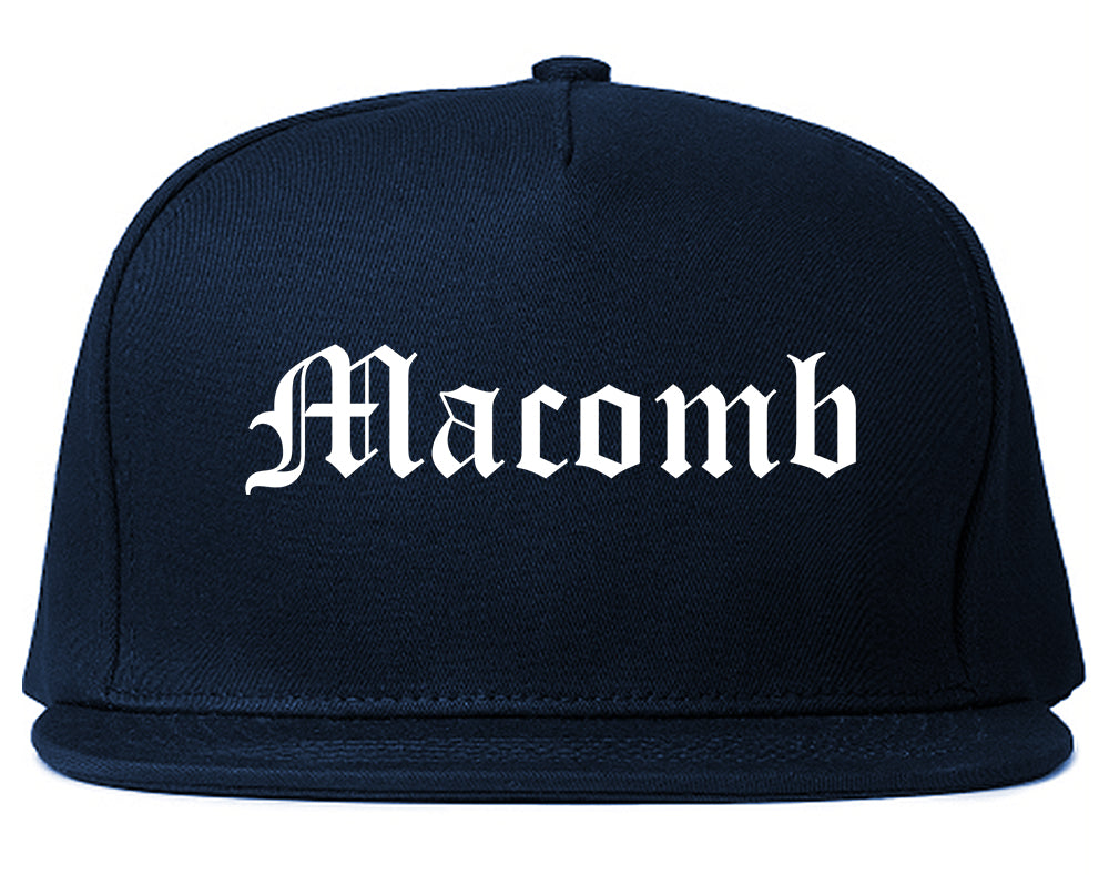 Macomb Illinois IL Old English Mens Snapback Hat Navy Blue