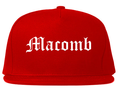 Macomb Illinois IL Old English Mens Snapback Hat Red