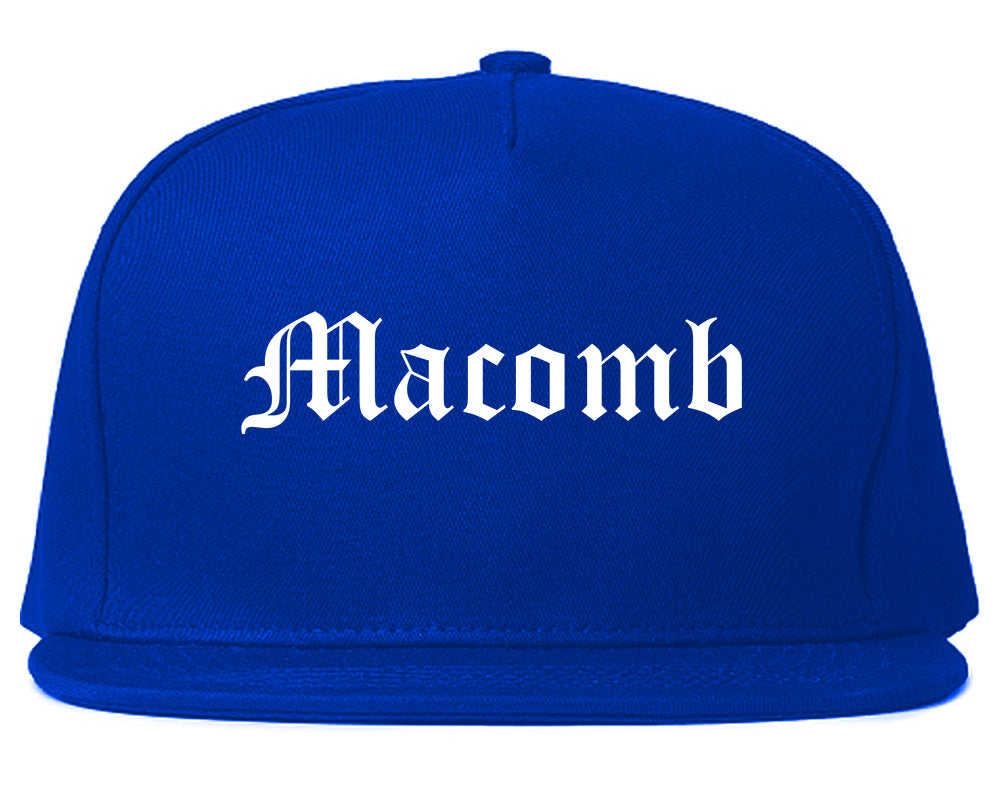 Macomb Illinois IL Old English Mens Snapback Hat Royal Blue