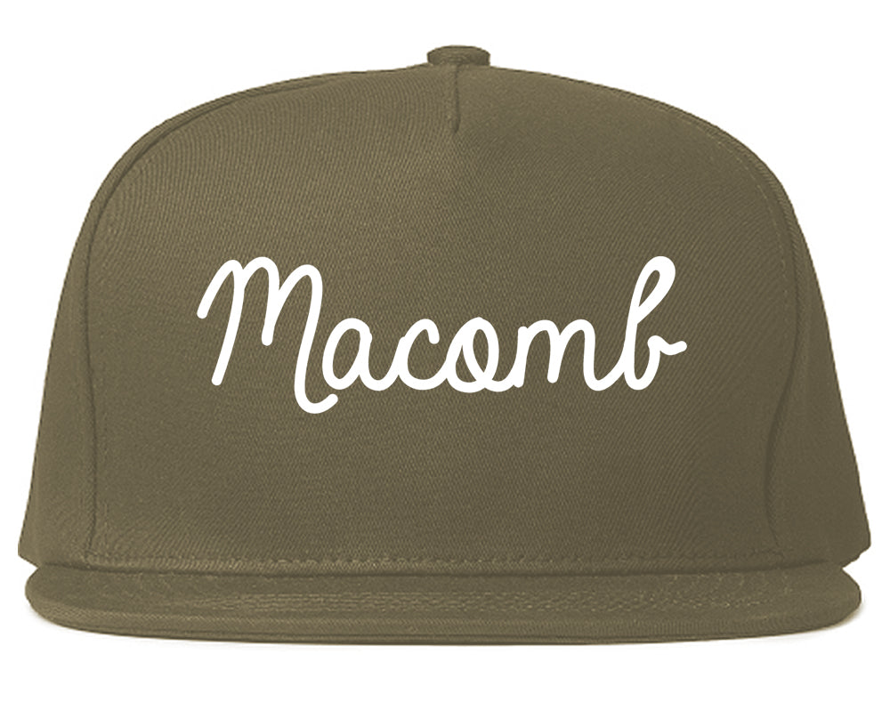 Macomb Illinois IL Script Mens Snapback Hat Grey