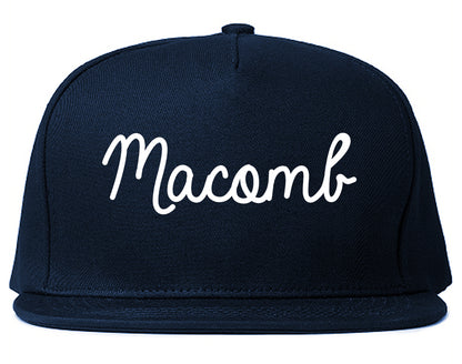 Macomb Illinois IL Script Mens Snapback Hat Navy Blue