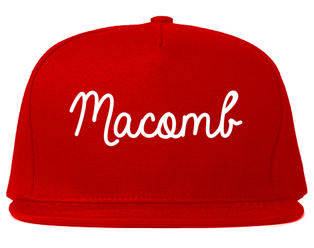 Macomb Illinois IL Script Mens Snapback Hat Red