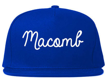 Macomb Illinois IL Script Mens Snapback Hat Royal Blue