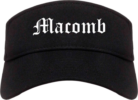 Macomb Illinois IL Old English Mens Visor Cap Hat Black