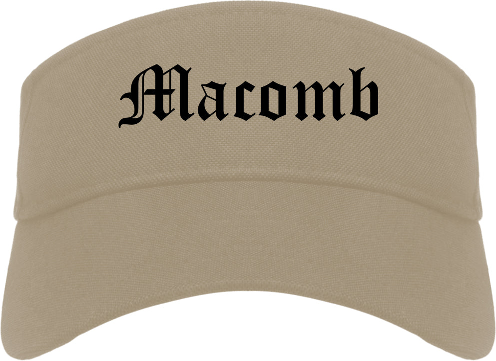 Macomb Illinois IL Old English Mens Visor Cap Hat Khaki