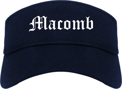 Macomb Illinois IL Old English Mens Visor Cap Hat Navy Blue
