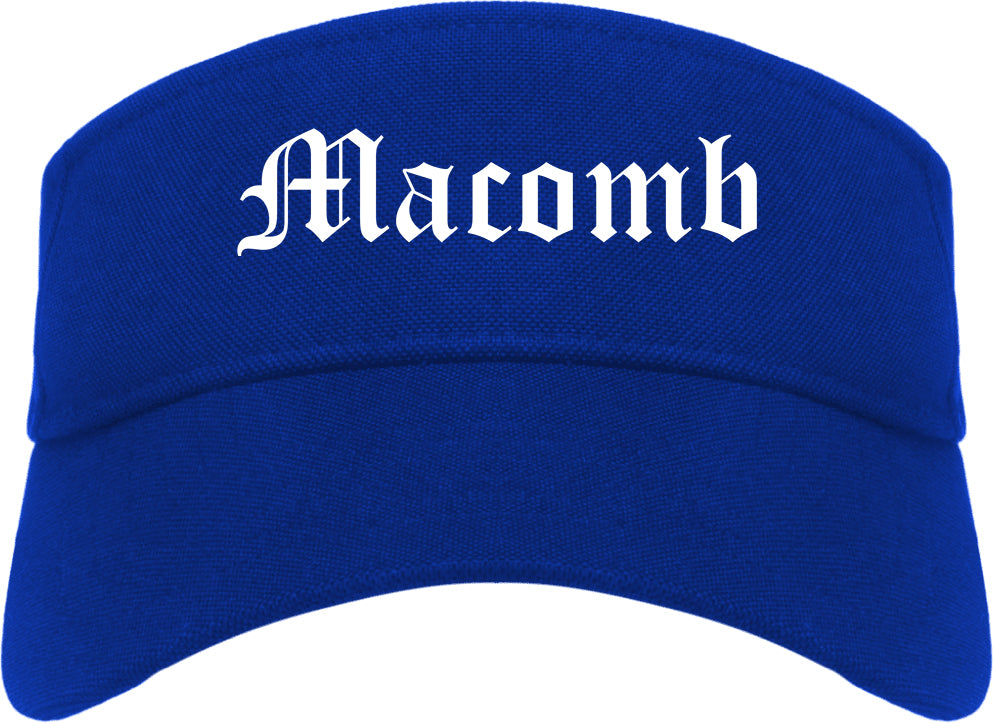 Macomb Illinois IL Old English Mens Visor Cap Hat Royal Blue