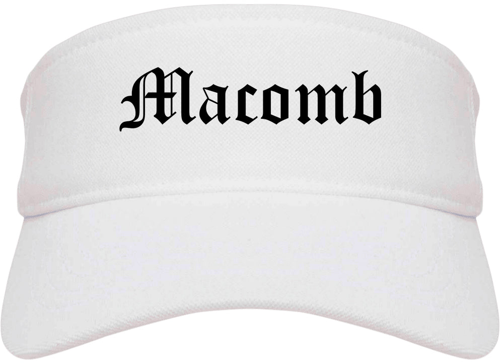 Macomb Illinois IL Old English Mens Visor Cap Hat White