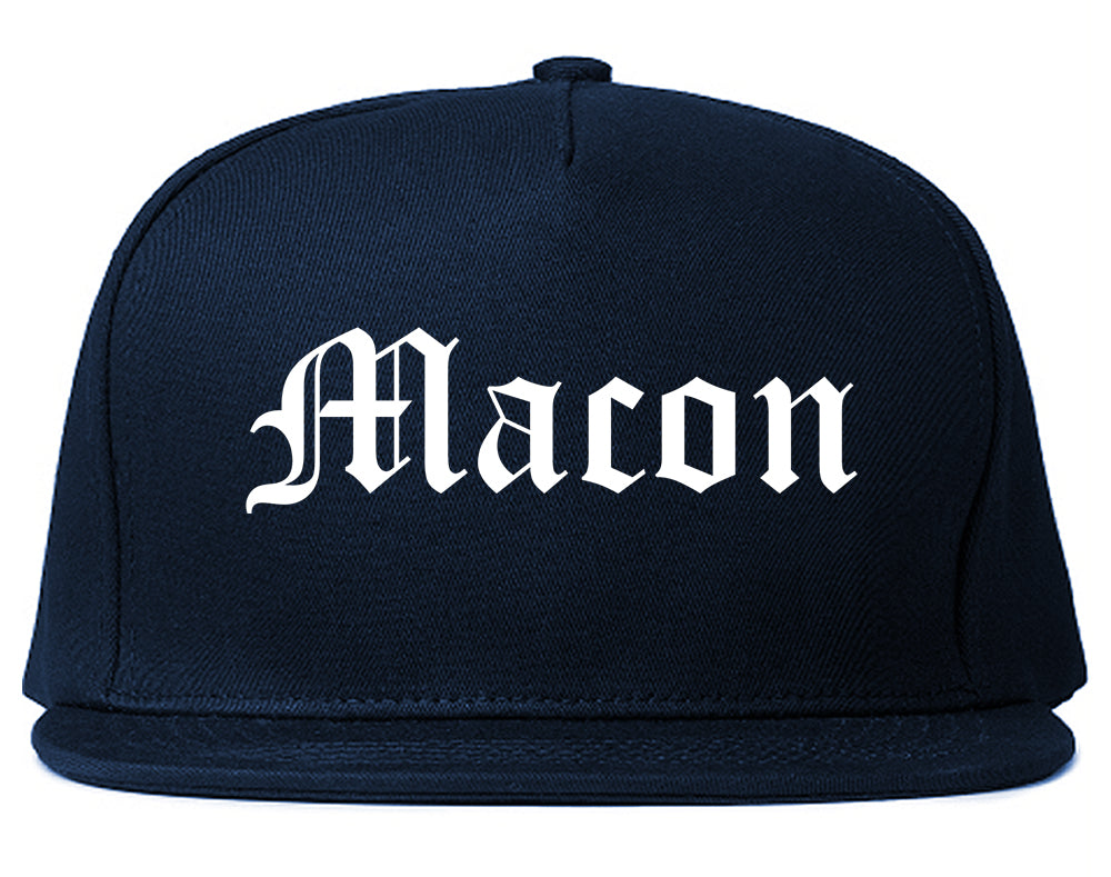 Macon Missouri MO Old English Mens Snapback Hat Navy Blue