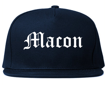 Macon Missouri MO Old English Mens Snapback Hat Navy Blue