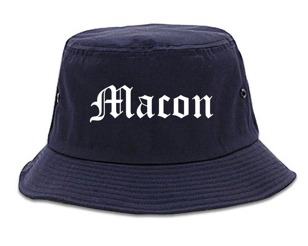 Macon Missouri MO Old English Mens Bucket Hat Navy Blue