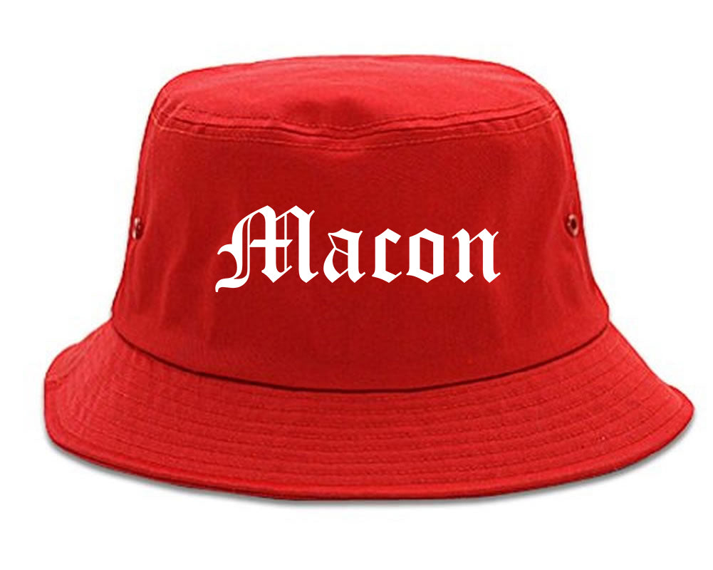 Macon Missouri MO Old English Mens Bucket Hat Red