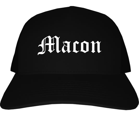Macon Missouri MO Old English Mens Trucker Hat Cap Black