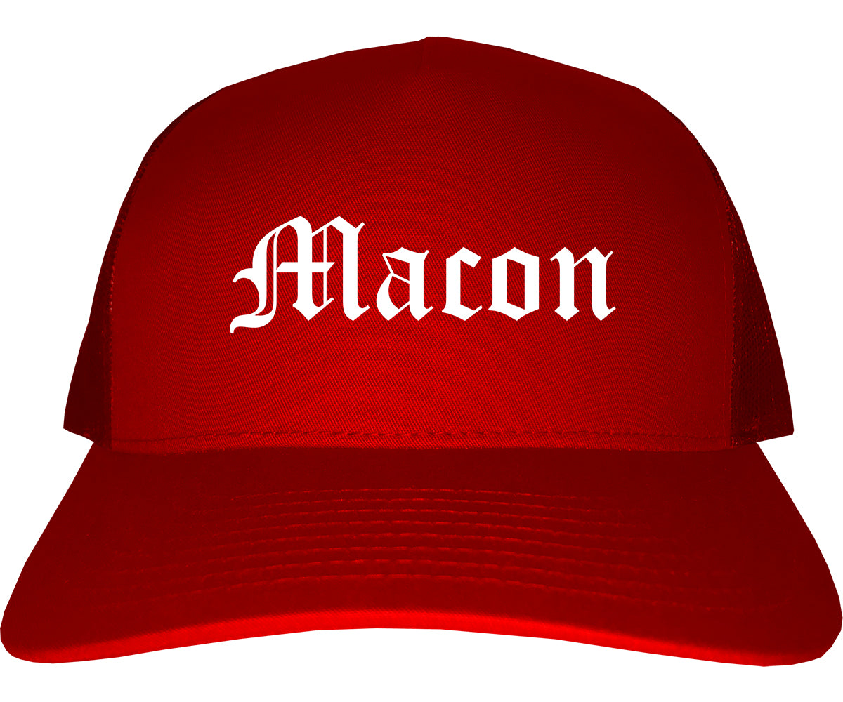 Macon Missouri MO Old English Mens Trucker Hat Cap Red