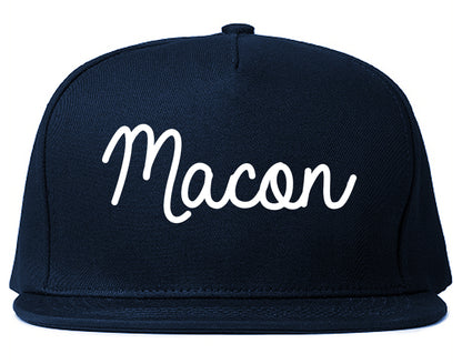 Macon Missouri MO Script Mens Snapback Hat Navy Blue