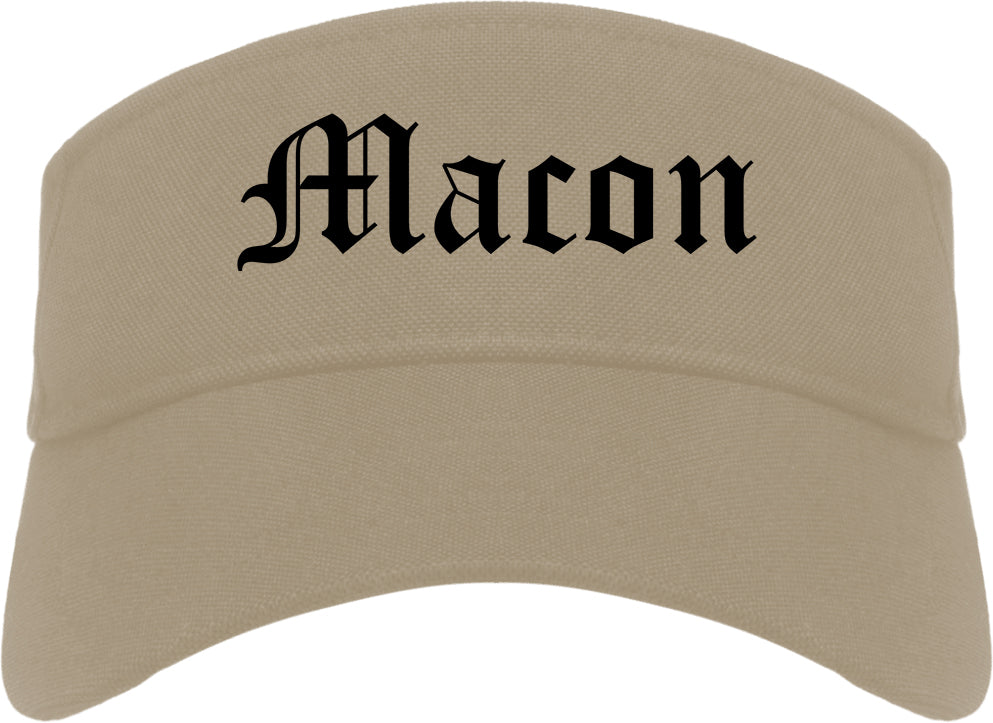 Macon Missouri MO Old English Mens Visor Cap Hat Khaki