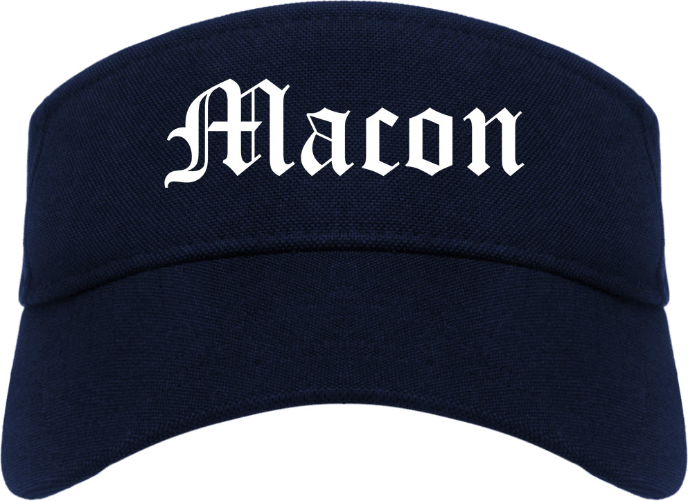 Macon Missouri MO Old English Mens Visor Cap Hat Navy Blue