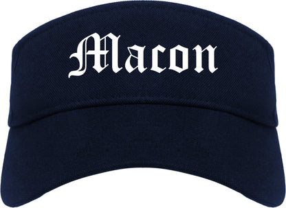 Macon Missouri MO Old English Mens Visor Cap Hat Navy Blue
