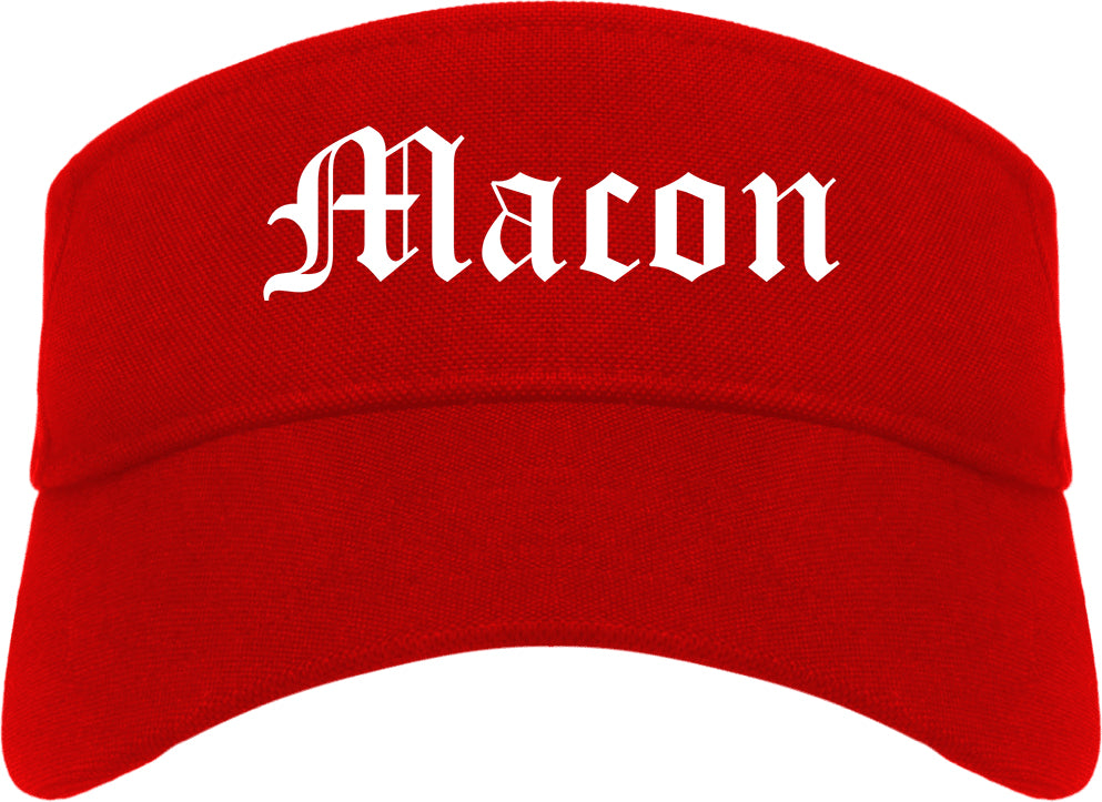 Macon Missouri MO Old English Mens Visor Cap Hat Red