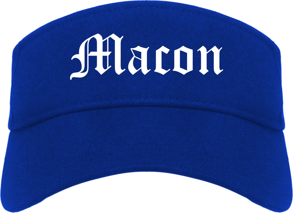 Macon Missouri MO Old English Mens Visor Cap Hat Royal Blue