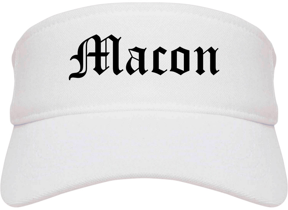 Macon Missouri MO Old English Mens Visor Cap Hat White