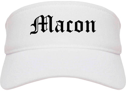 Macon Missouri MO Old English Mens Visor Cap Hat White