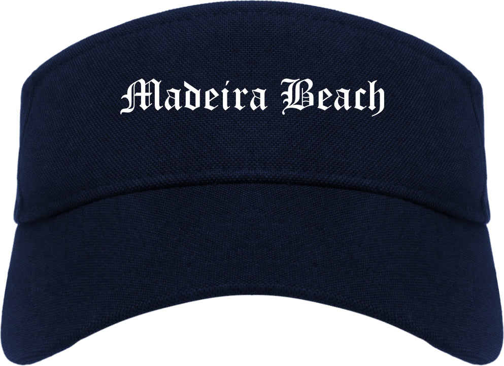 Madeira Beach Florida FL Old English Mens Visor Cap Hat Navy Blue