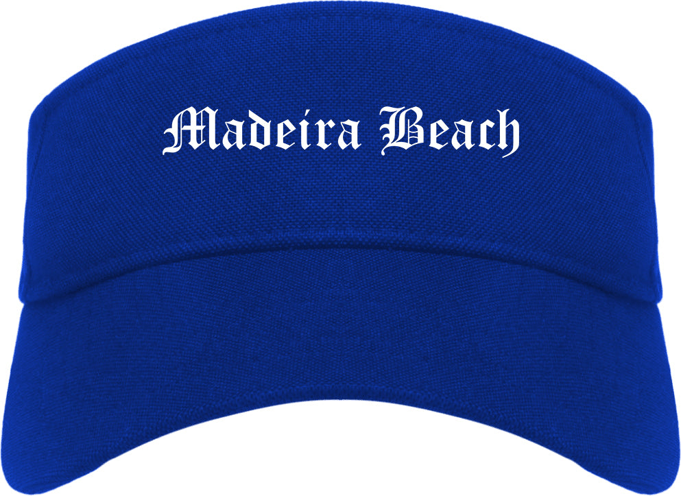 Madeira Beach Florida FL Old English Mens Visor Cap Hat Royal Blue