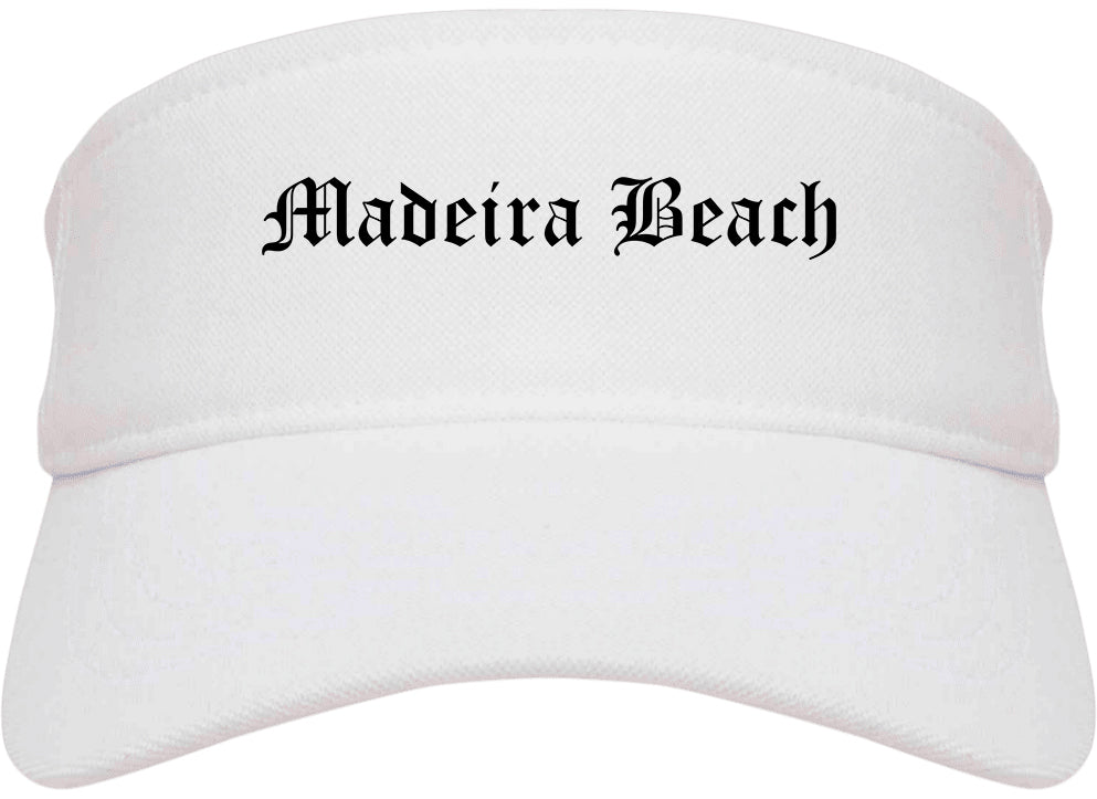 Madeira Beach Florida FL Old English Mens Visor Cap Hat White