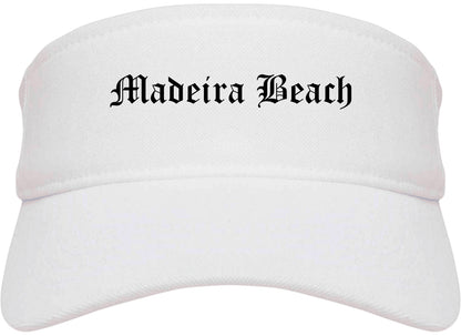Madeira Beach Florida FL Old English Mens Visor Cap Hat White