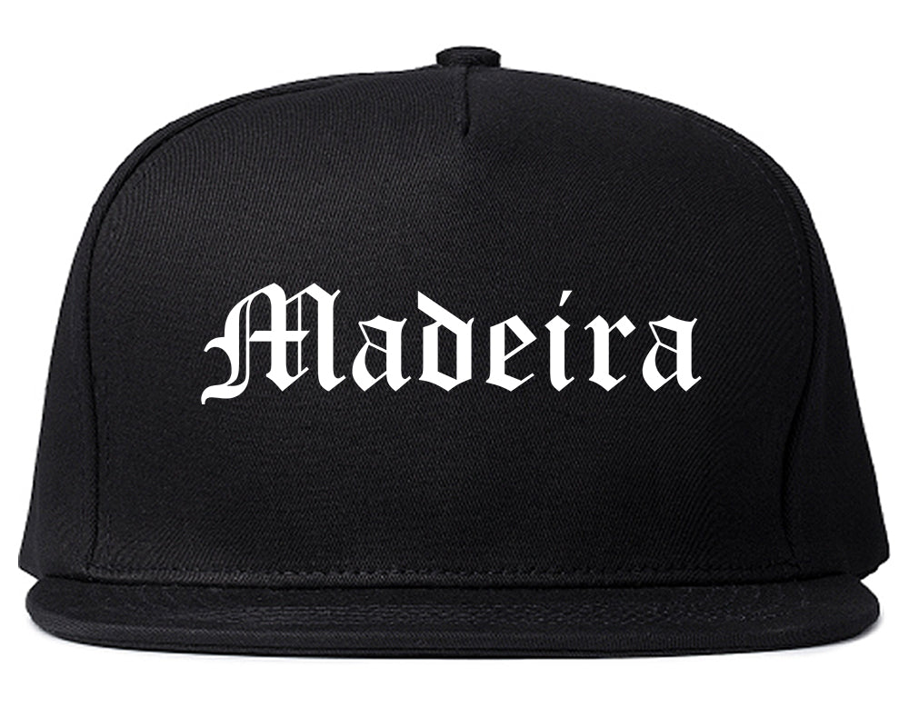 Madeira Ohio OH Old English Mens Snapback Hat Black
