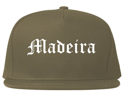 Madeira Ohio OH Old English Mens Snapback Hat Grey