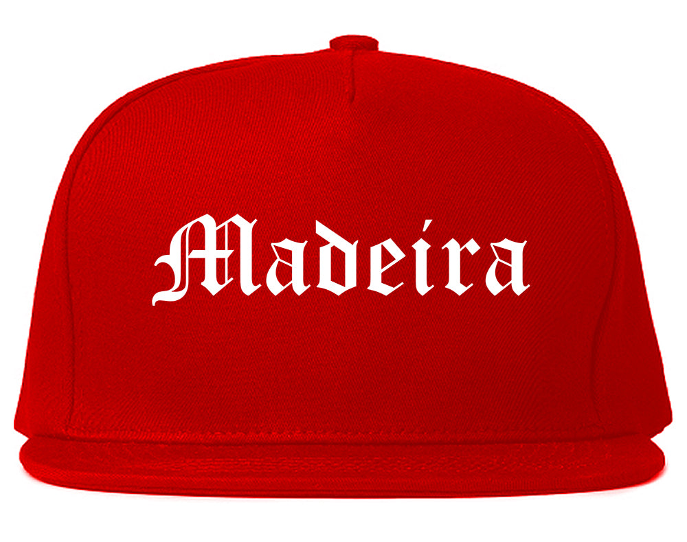Madeira Ohio OH Old English Mens Snapback Hat Red