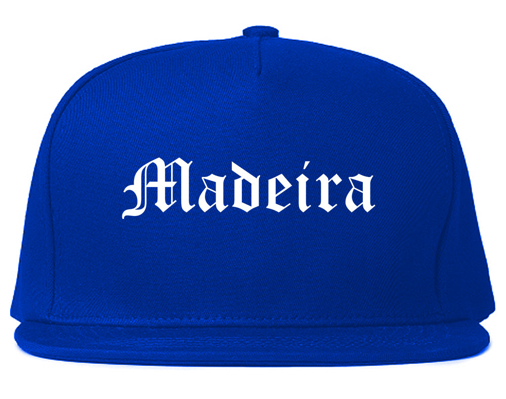 Madeira Ohio OH Old English Mens Snapback Hat Royal Blue