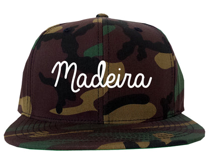 Madeira Ohio OH Script Mens Snapback Hat Army Camo