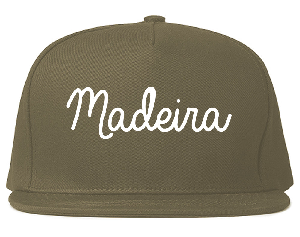 Madeira Ohio OH Script Mens Snapback Hat Grey