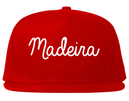 Madeira Ohio OH Script Mens Snapback Hat Red