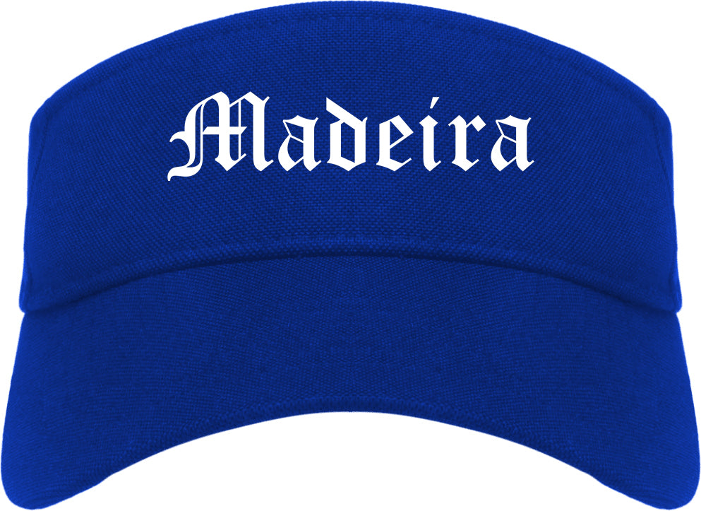 Madeira Ohio OH Old English Mens Visor Cap Hat Royal Blue
