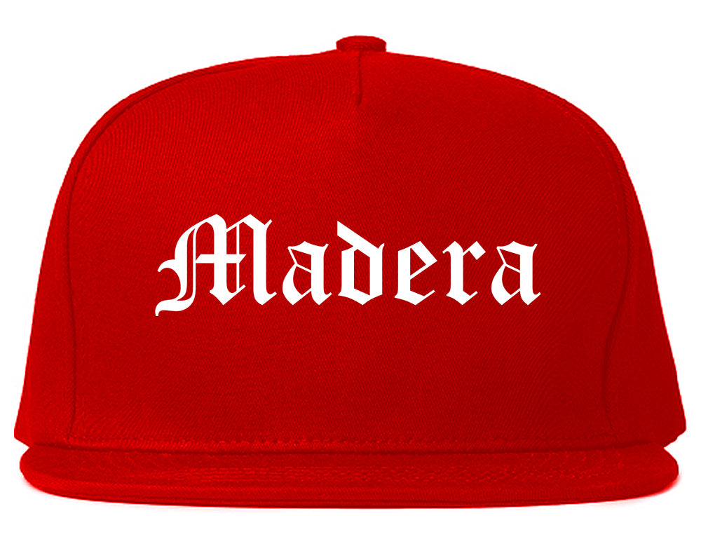 Madera California CA Old English Mens Snapback Hat Red