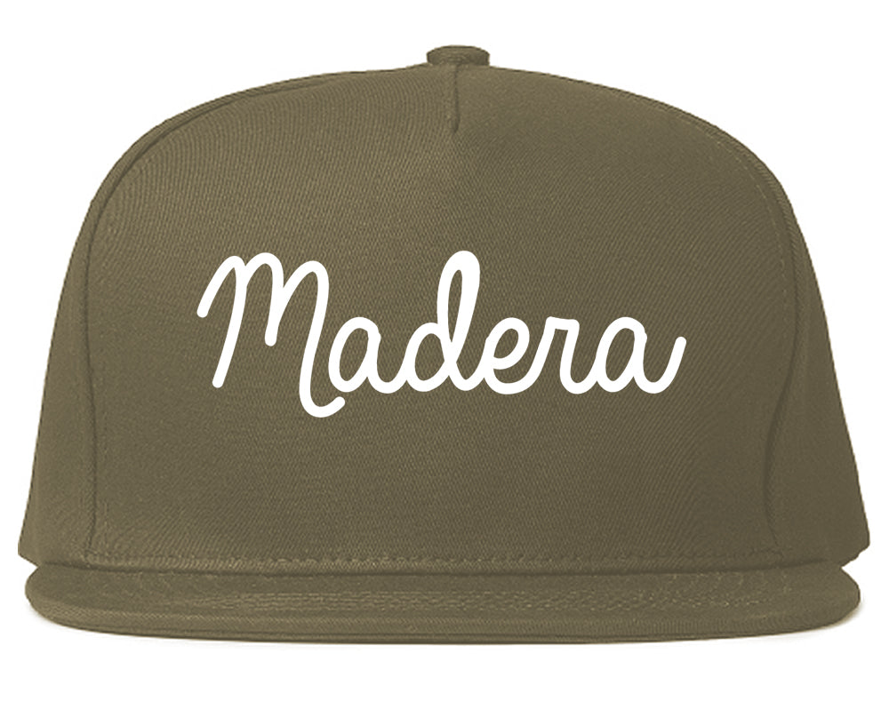 Madera California CA Script Mens Snapback Hat Grey
