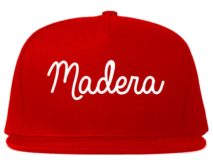 Madera California CA Script Mens Snapback Hat Red