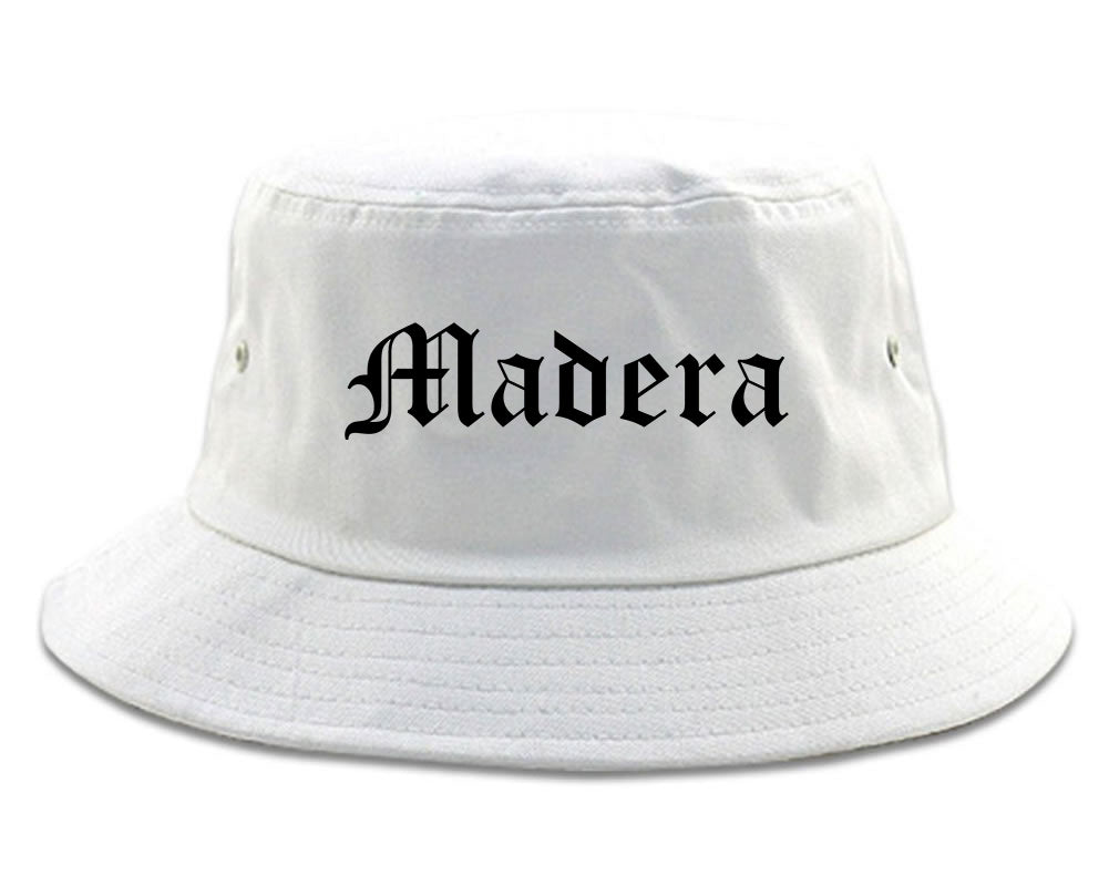 Madera California CA Old English Mens Bucket Hat White
