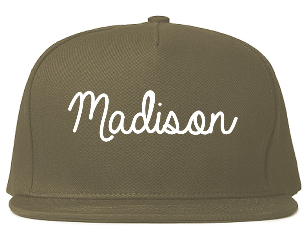 Madison Alabama AL Script Mens Snapback Hat Grey