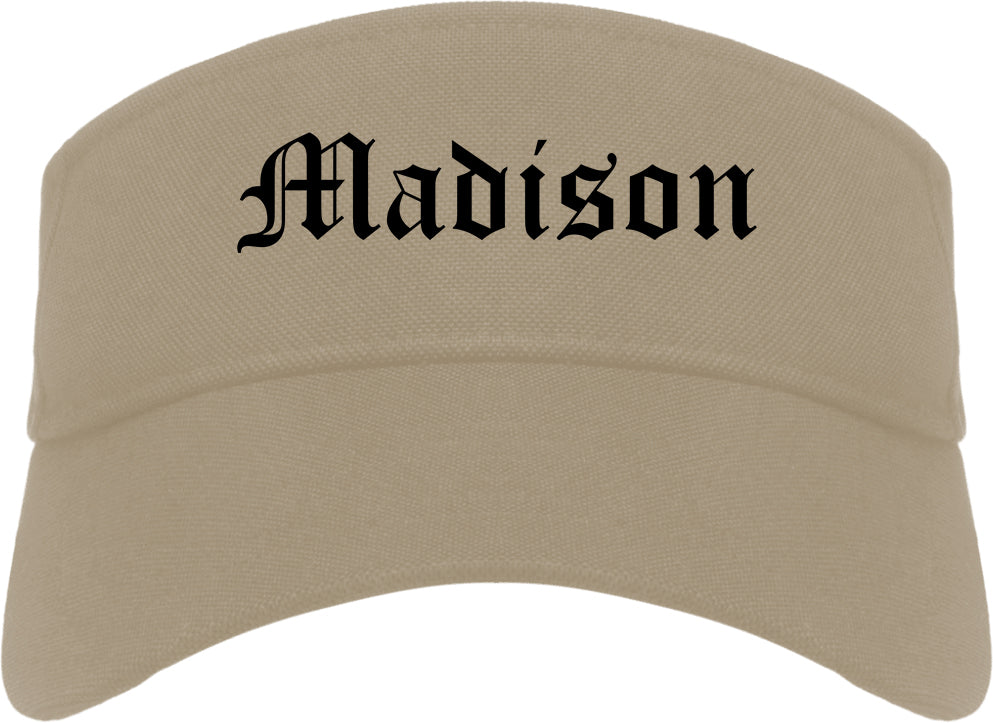 Madison Alabama AL Old English Mens Visor Cap Hat Khaki
