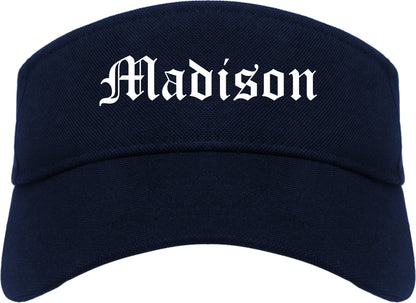 Madison Alabama AL Old English Mens Visor Cap Hat Navy Blue