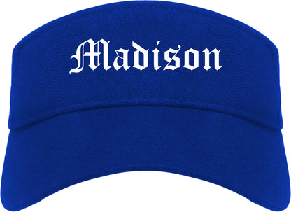 Madison Alabama AL Old English Mens Visor Cap Hat Royal Blue